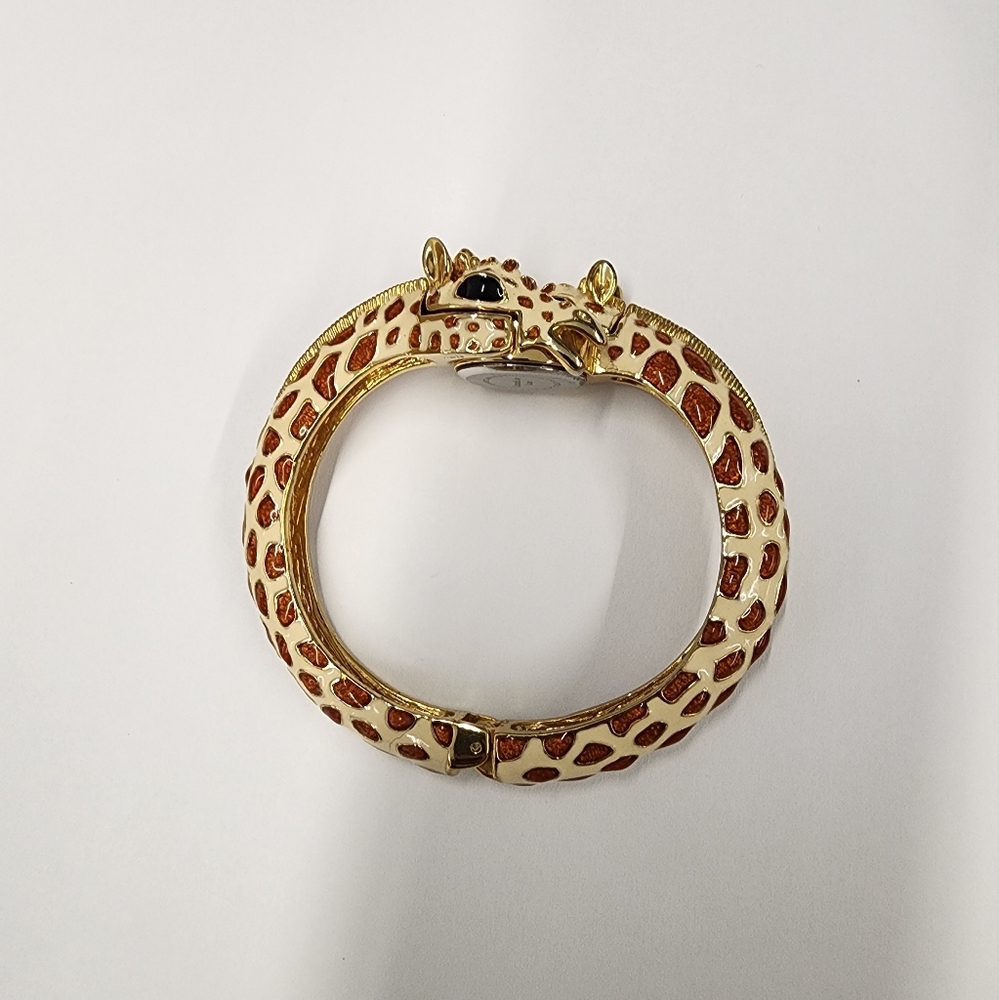 Kenneth Jay Lane Goldplated Enamel Giraffe Cuff Bangle Bracelet Watch